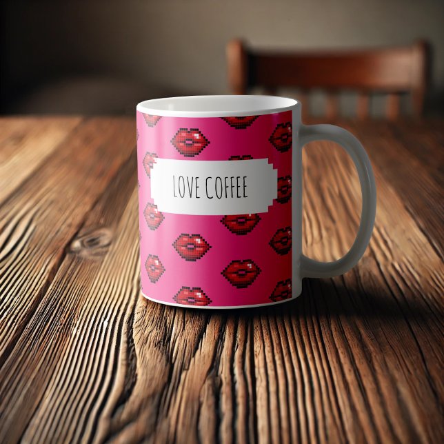 Caneca De Café Love Coffee Red Lábios Namorados Kisses Padrão (Criador carregado)