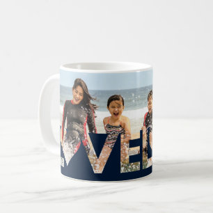Caneca De Café Love Custom Family Photo Dark Blue