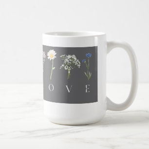 Caneca De Café LOVE Floral – Impressão Botânica Romântica