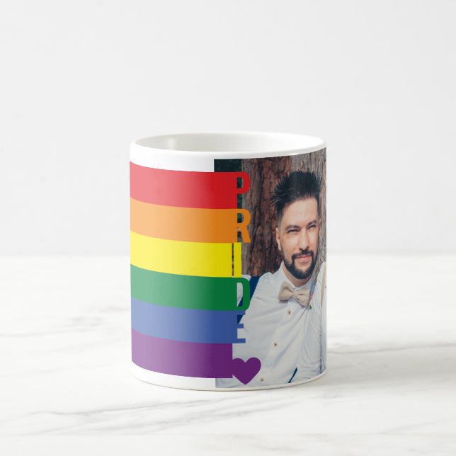 Caneca De Café Love Heart Rainbow Orgulho gay LGBT Foto (Centro)