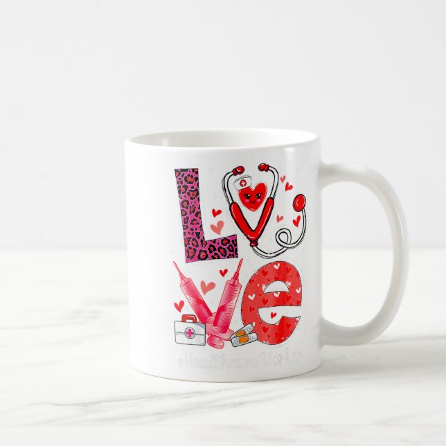 Caneca De Café Love Heart Stethoscope Healthcare Worker Funny Val (Direita)