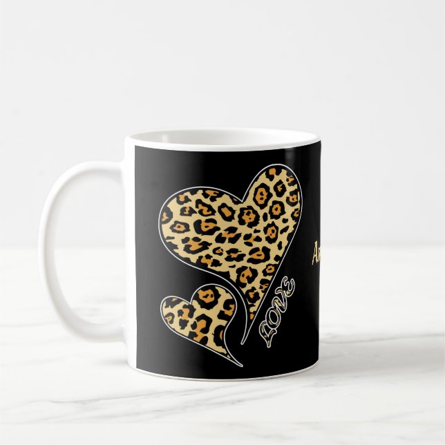 Caneca De Café Love Hearts Leopard Print Cheetah Amante de os ani (Esquerda)