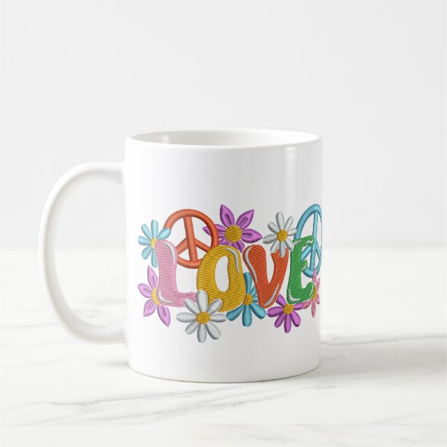 Caneca De Café Love Hippie Peace Sign Flower Power (Esquerda)
