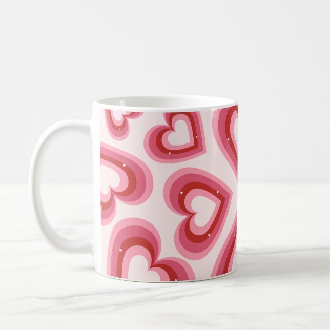 Caneca De Café Love in Every Sip – Pink Heart Pattern Classic Mug (Esquerda)