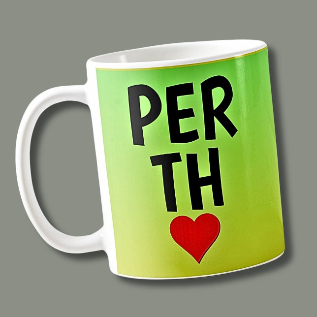 Caneca De Café Love PERTH (ou seu texto) Heart on Green Dourado (Criador carregado)