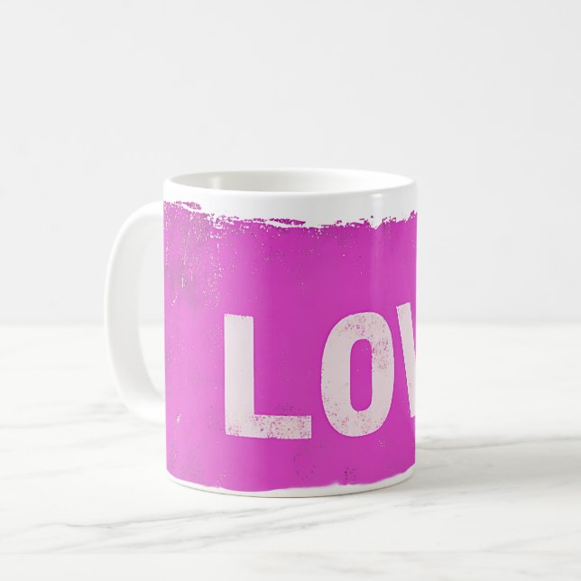 Caneca De Café Love Pink Grunge Text Coffee Mug (Frente Esquerda)
