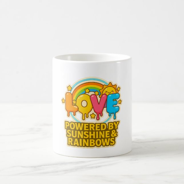 Caneca De Café 🌞🌈 “Love – Powered by Sunshine & Rainbows” Mug  (Centro)