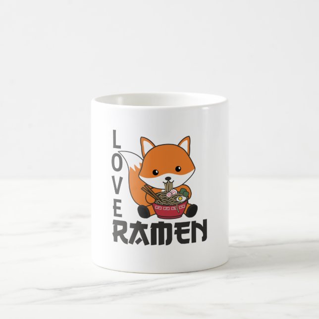 Caneca De Café Love Ramen Cute Fox Kawaii Foxes (Centro)