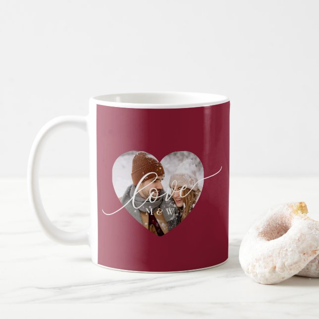 Caneca De Café Love Script Heart Photo Red (Com Donut)