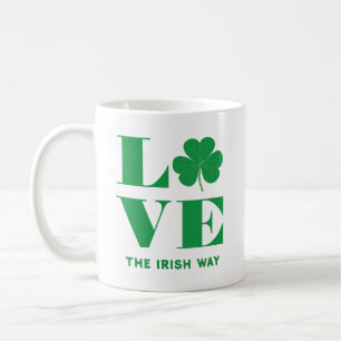 Caneca De Café Love Shamrock Clover Irish Custom Text White
