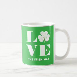 Caneca De Café Love Shamrock Clover Irish Green White Text
