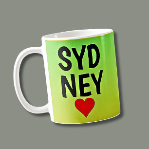 Caneca De Café Love Sydney (ou seu texto) Heart on Green Dourado