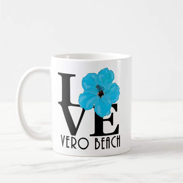 Caneca De Café LOVE Vero Beach Blue Hibiscus 11oz (Esquerda)
