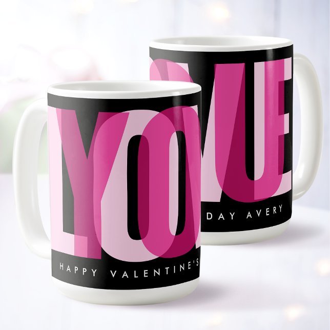 Caneca De Café Love You Custom Happy Valentine's Day Pink Black (Criador carregado)