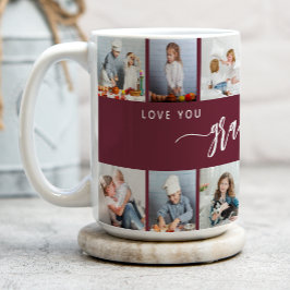 Caneca De Café Love You Grandma 12 Photo Collage Burgundy