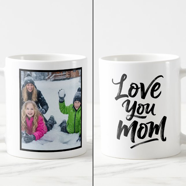 Caneca De Café Love You Mom 1 Photo Keepsake Brush Script (Criador carregado)