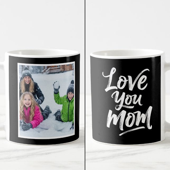 Caneca De Café Love You Mom 1 Photo Keepsake Brush Script black (Criador carregado)