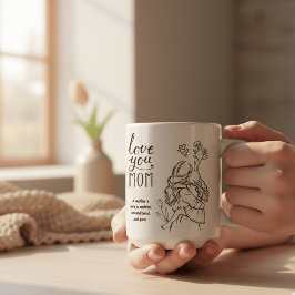 Caneca De Café Love You Mom Minimalist Line Art Mother Daughter