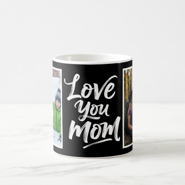 Caneca De Café Love You Mom Two Photo Brush Script black white (Centro)