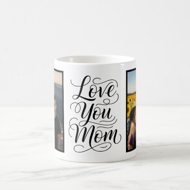 Caneca De Café Love You Mom Two Photo Modern White (Centro)
