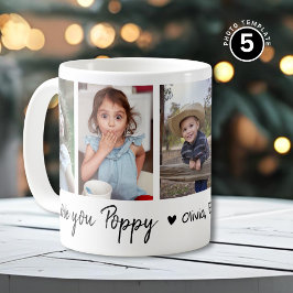 Caneca De Café Love You Poppy Grandkids Names 5 Photo Collage