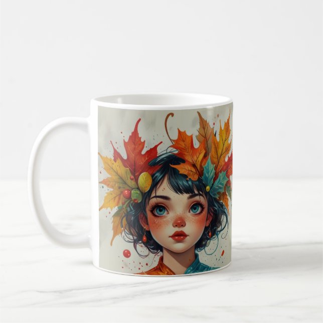 Caneca De Café Lovely Autumn Girl with Fall Leaves (Esquerda)