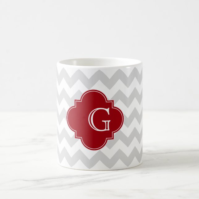 Caneca De Café Lt Gray Wht Chevron Cranberry Quatrefoil Monograma (Centro)