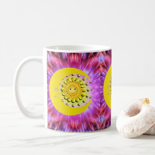 Caneca De Café Lua Amarelo-Sol, Pinkish Mug (Com Donut)