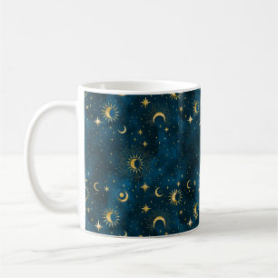 Caneca De Café Lua Azul Celestial e Dourada do Crescente Noturno