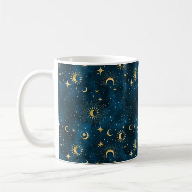 Caneca De Café Lua Azul Celestial e Dourada do Crescente Noturno  (Esquerda)
