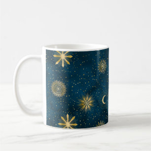 Caneca De Café Lua Azul Celestial e Dourada do Crescente Noturno