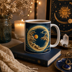 Caneca De Café Lua Celestial e Sol Céu Noturno Místico Vintage