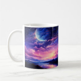 Caneca De Café Lua cheia celestial nuvens Roxo Místico