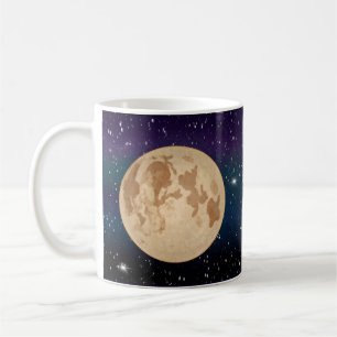 Caneca De Café Lua cheia desenhada à mão e estrelas cintilantes