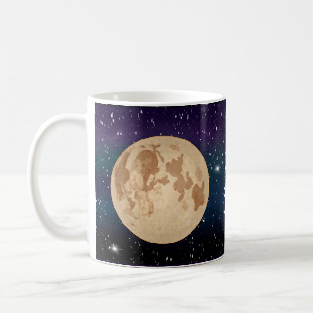Caneca De Café Lua cheia desenhada à mão e estrelas cintilantes (Esquerda)