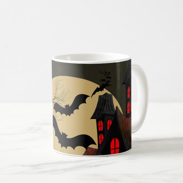 Caneca De Café Lua Cheia do Casal Vermelho Negro Halloween (Frente Esquerda)
