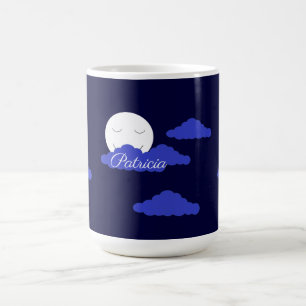 Caneca De Café Lua Cheia Sorridente com Nuvens: Azul Escuro