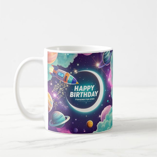 Caneca De Café Lua de aniversário feliz da Galáxia, estrelas (Esquerda)