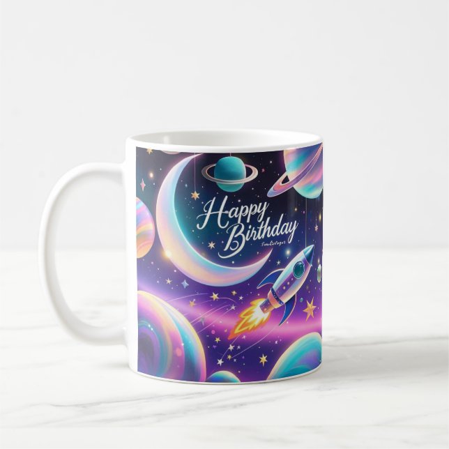 Caneca De Café Lua de aniversário feliz da Galáxia, estrelas (Esquerda)