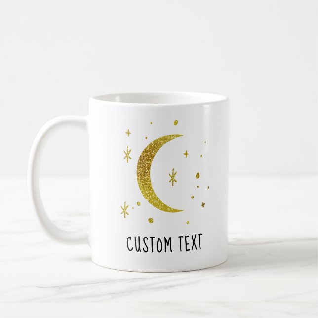 Caneca De Café Lua Dourada & Estrelas Texto Personalizado Celesti (Esquerda)
