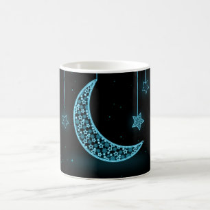 Caneca De Café Lua e Estrelas do Crescente Azul e Negro