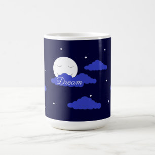 Caneca De Café Lua Estrelada com Nuvens: Azul Escuro