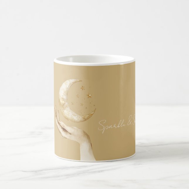 Caneca De Café Lua Estrelas Mão Ouro (Centro)