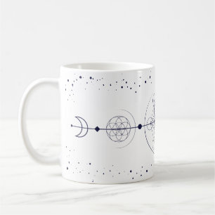 Caneca De Café Lua metatrônica e estrelas sagradas, geometria azu