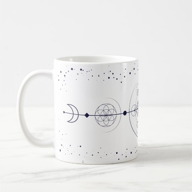 Caneca De Café Lua metatrônica e estrelas sagradas, geometria azu (Esquerda)