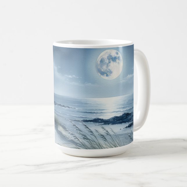 Caneca De Café Lua Sobre Mar Tranquilo (Frente Esquerda)