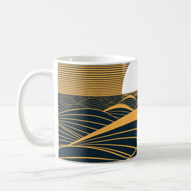Caneca De Café Lua-sol estilizada, ilustração do mar escuro. (Esquerda)