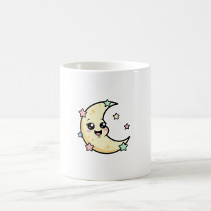 Caneca De Café Lua Sorridente – Ilustração Kawaii Fofa