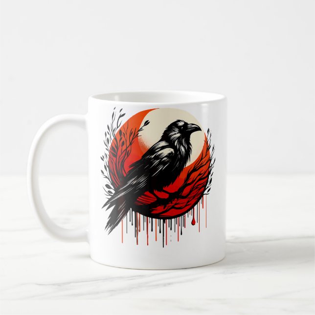 Caneca De Café Lua Vermelha Corvo Preto (Esquerda)