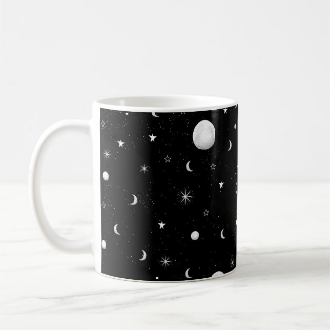 Caneca De Café Luas e Estrelas Negras e Brancas (Esquerda)
